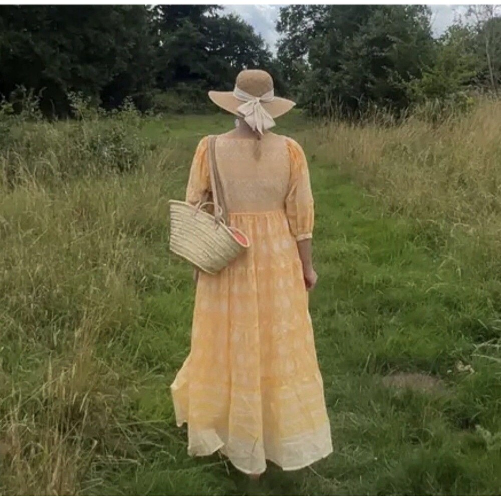 New NWT Daughters of India Jasmine Size L Maxi Dress Mango Yellow Cotton - Picture 5 of 14